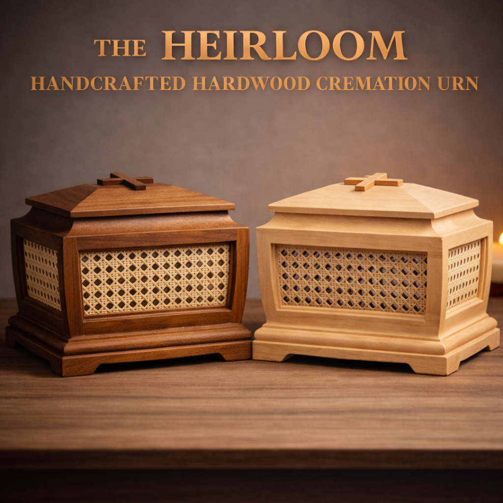 The Heirloom handcrafted hardwood cremation urn for ashes with classic memorial design