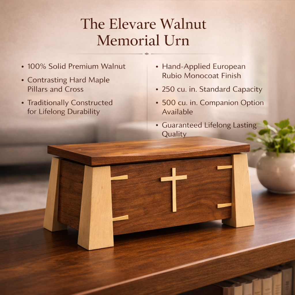 Elevare Memorial Urn | Handcrafted Walnut & Maple Hardwood | 250/500 cu in