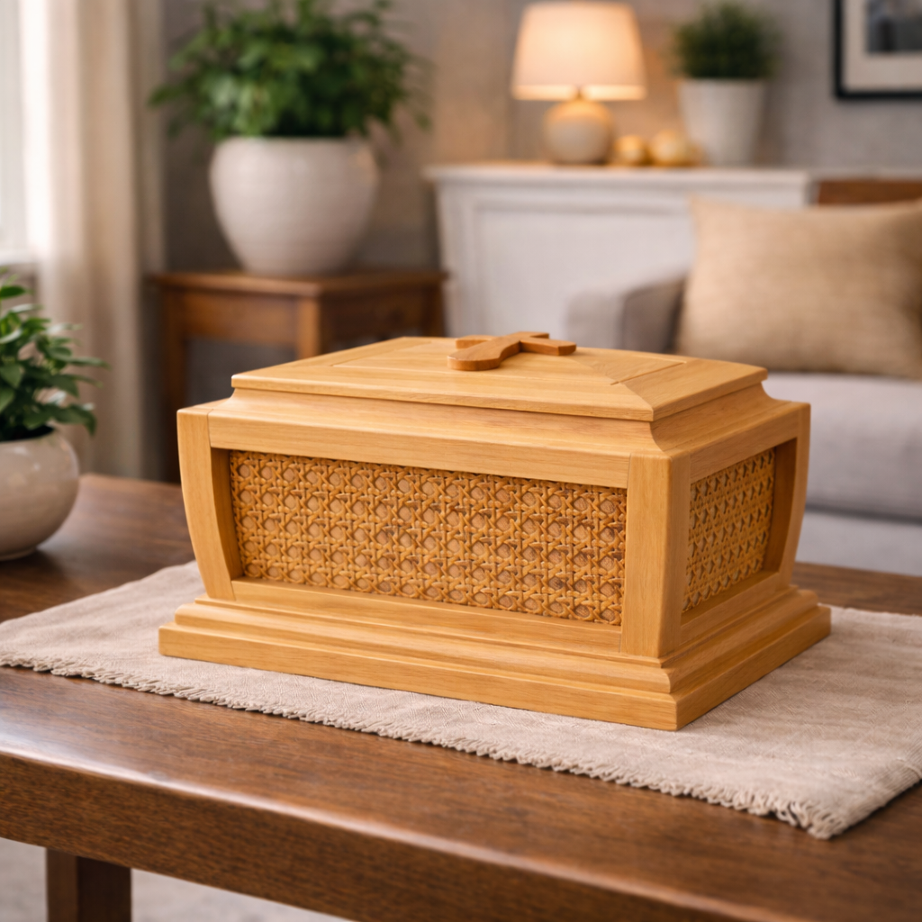 Heirloom Memorial Urn | Handcrafted Maple & Natural Cane | 250/500 cu in