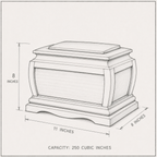 Line drawing of a rectangular urn with dimensions labeled