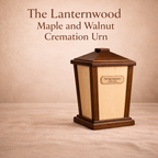 The Lanternwood Maple and Walnut cremation urn with engraved maple plaque