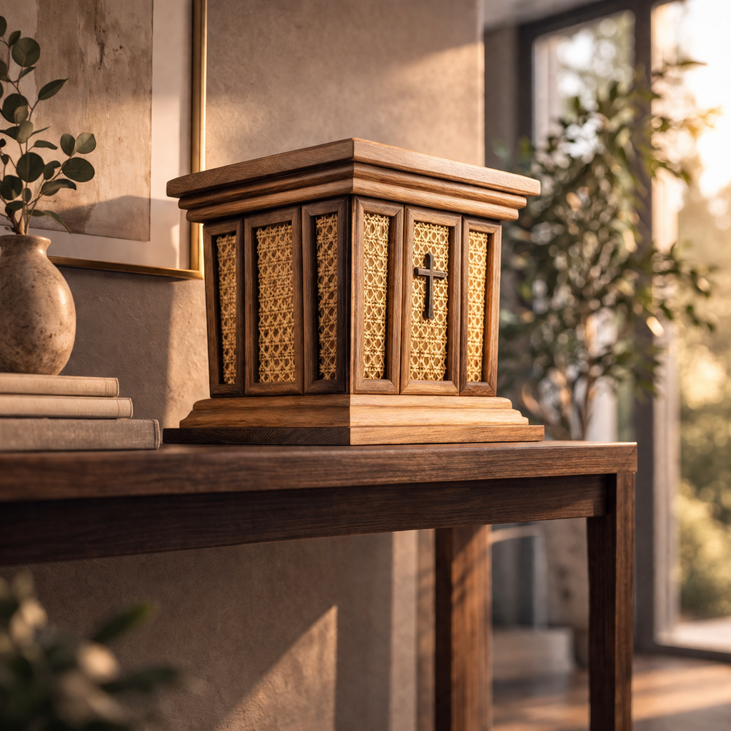 StillWood Memorial Urn | Handcrafted White Oak & Natural Cane | 250/500 cu in