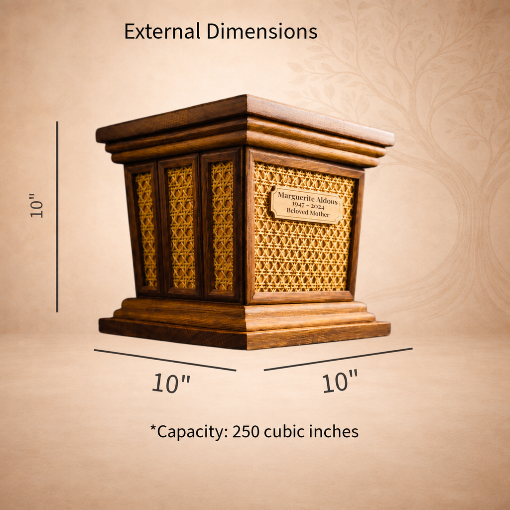 StillWood Oak urn external dimensions 10 x 10 x 10 inches