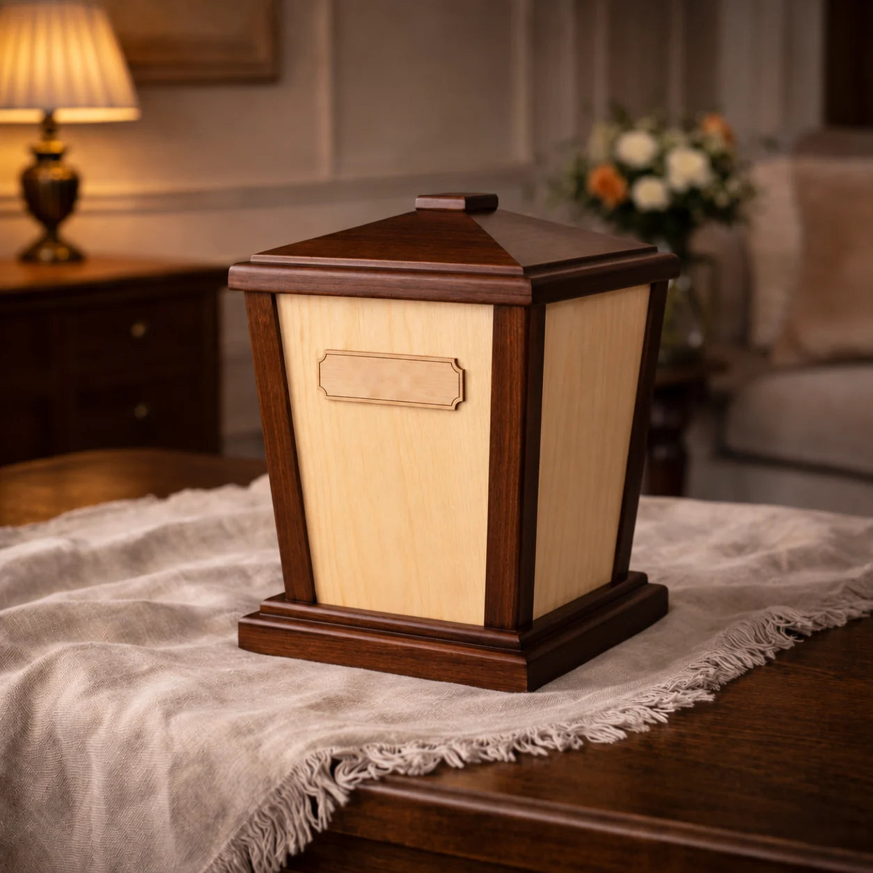 Your urn with your engraving previewed on the plaque