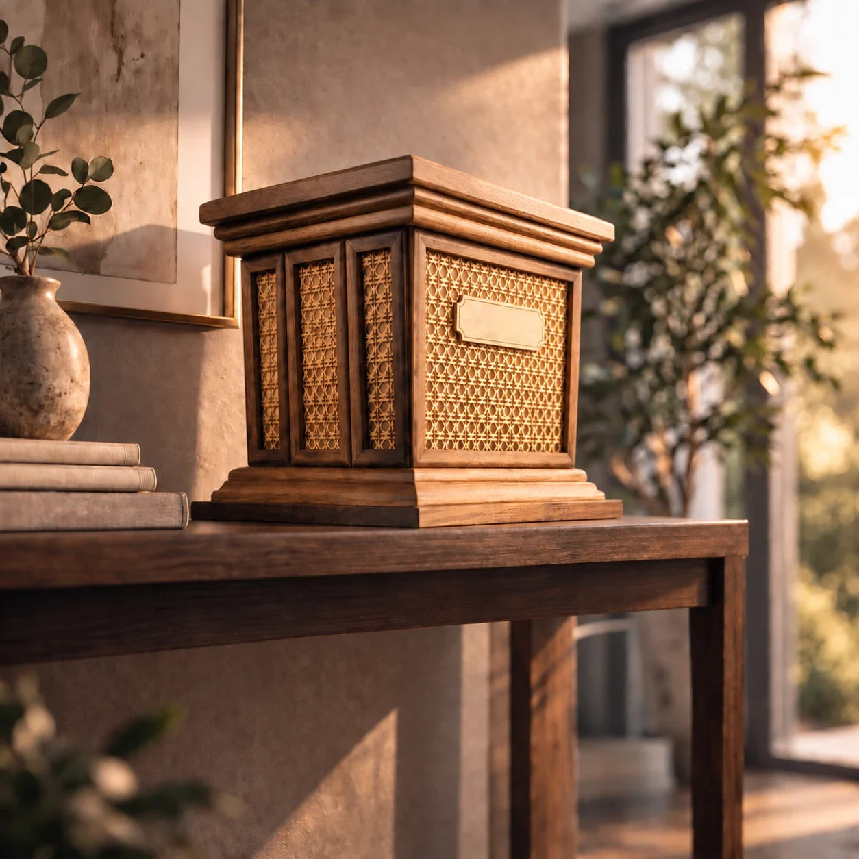 Your urn with your engraving previewed on the plaque
