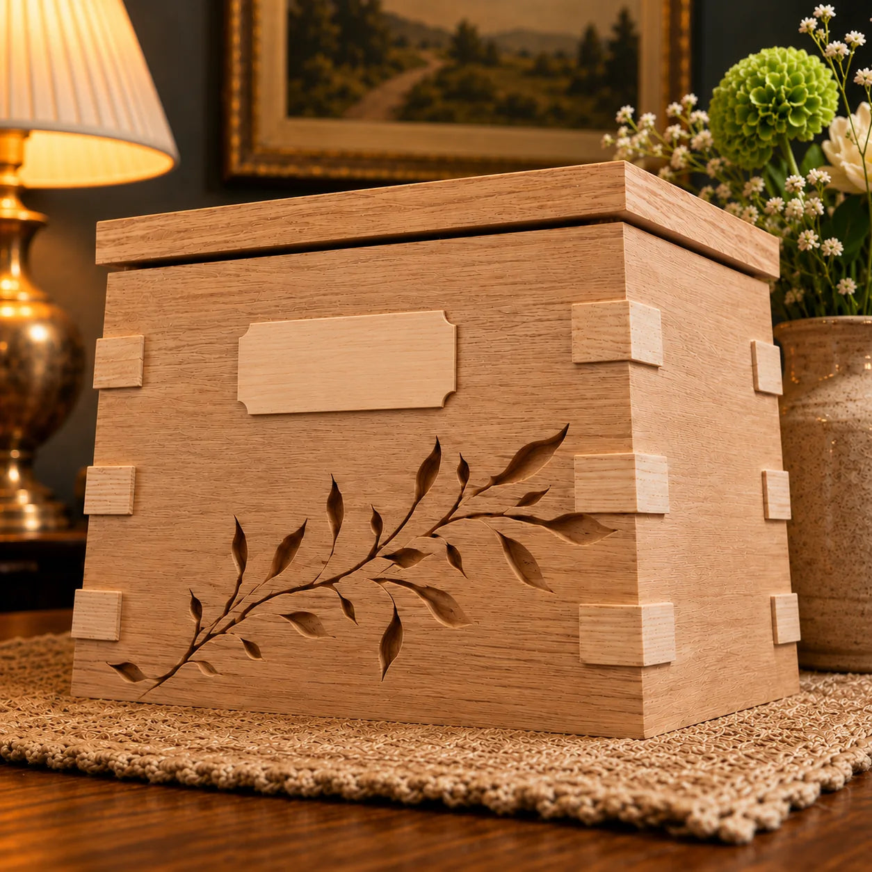 Your urn with your engraving previewed on the plaque